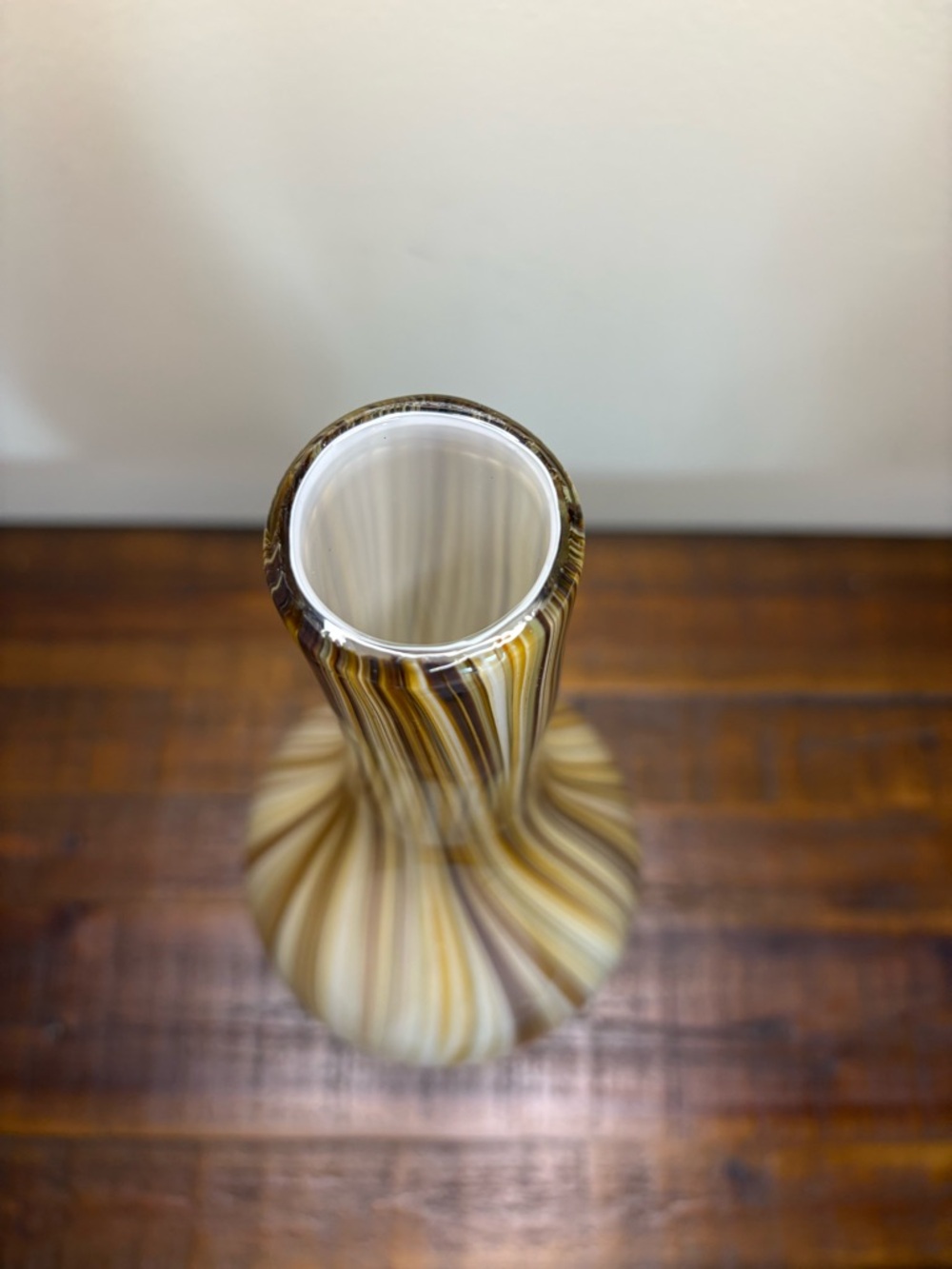 Murano-Style Art Glass Vase Brown And Beige Stripe - Picture 3 of 7